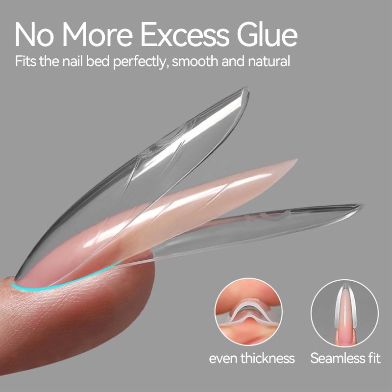 ESUOHYM 240 pcs Sandwich Dual Nail Forms Reusable Quick Nails Extension Mold for Builder Structure Poly Gel,15 Sizes Long Oval Bulider Forms with Almond Shape Guide Lines Nail Art Tools Salon Home - Image 3